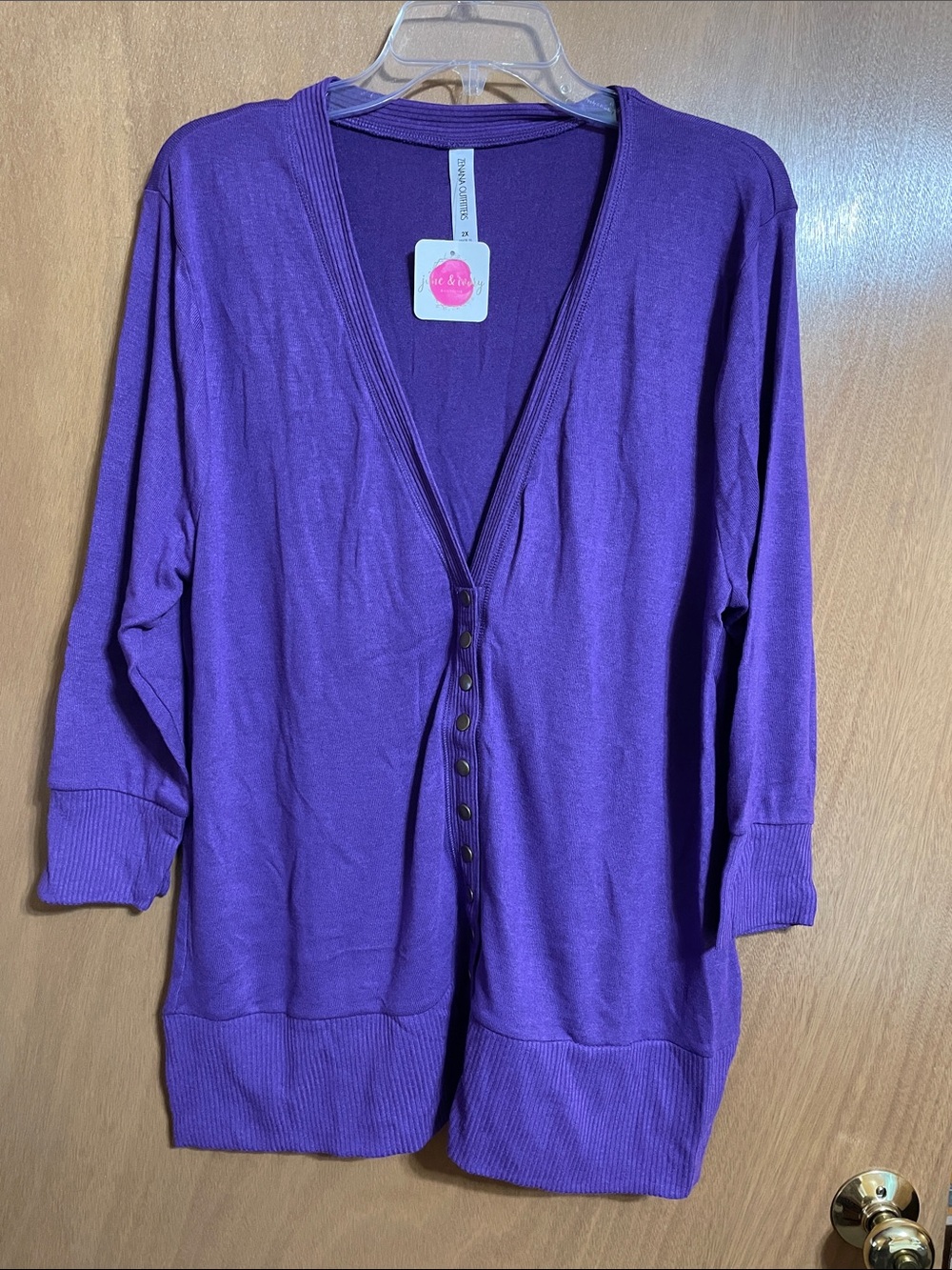 Zenana Outfitters Deep Purple V-Neck Button Cardigan